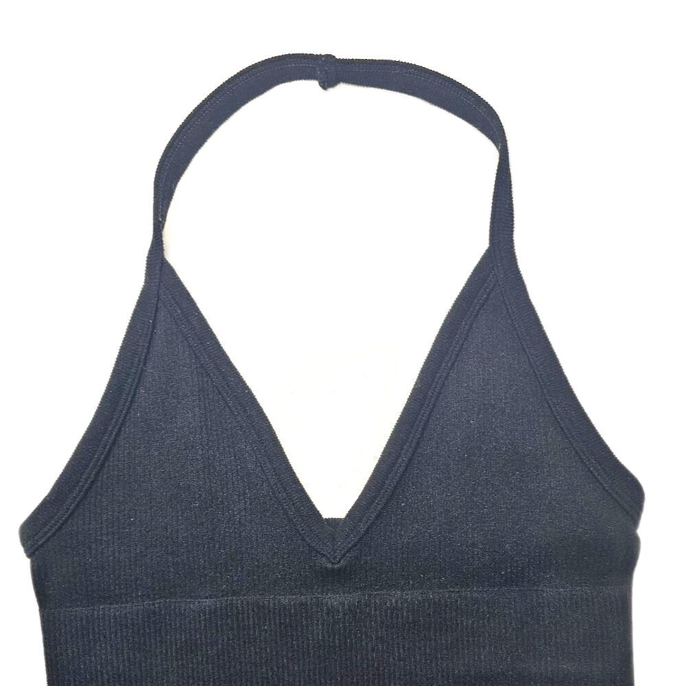 Out From Under Halter Tank XS Black Ribbed Seamless Crop Urban Outfitters - Picture 2 of 3
